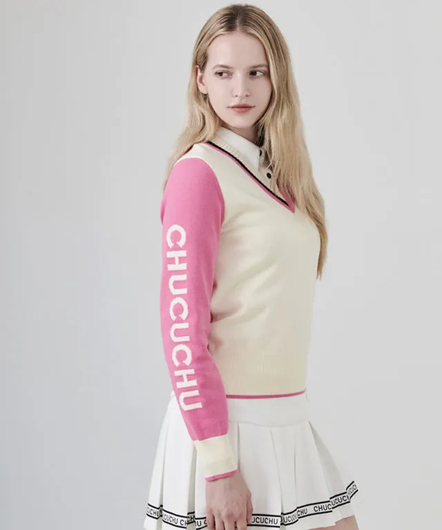 CHUCUCHU Ellie V-Neck Knit Sweater - White