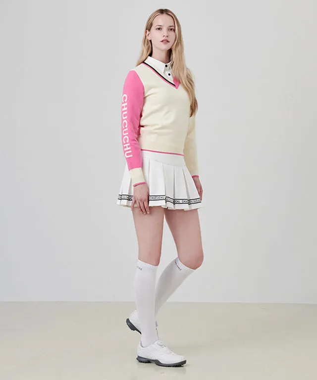 CHUCUCHU Ellie V-Neck Knit Sweater - White