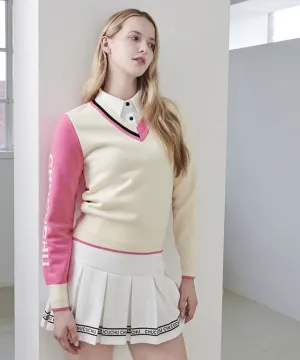 CHUCUCHU Ellie V-Neck Knit Sweater - White