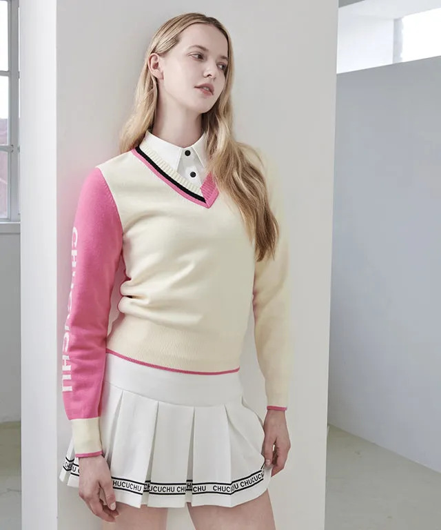 CHUCUCHU Ellie V-Neck Knit Sweater - White