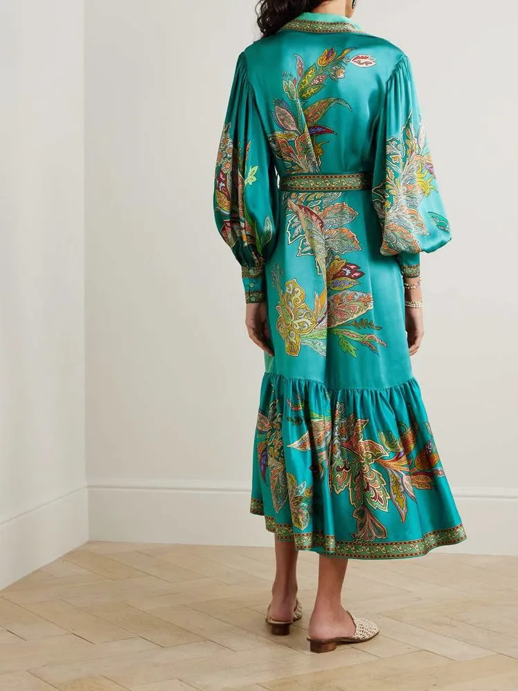 Collared Print Sleeve Dress