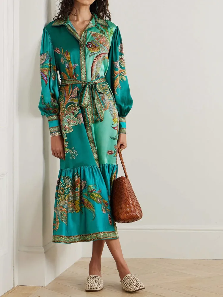 Collared Print Sleeve Dress