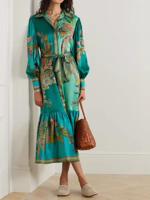 Collared Print Sleeve Dress