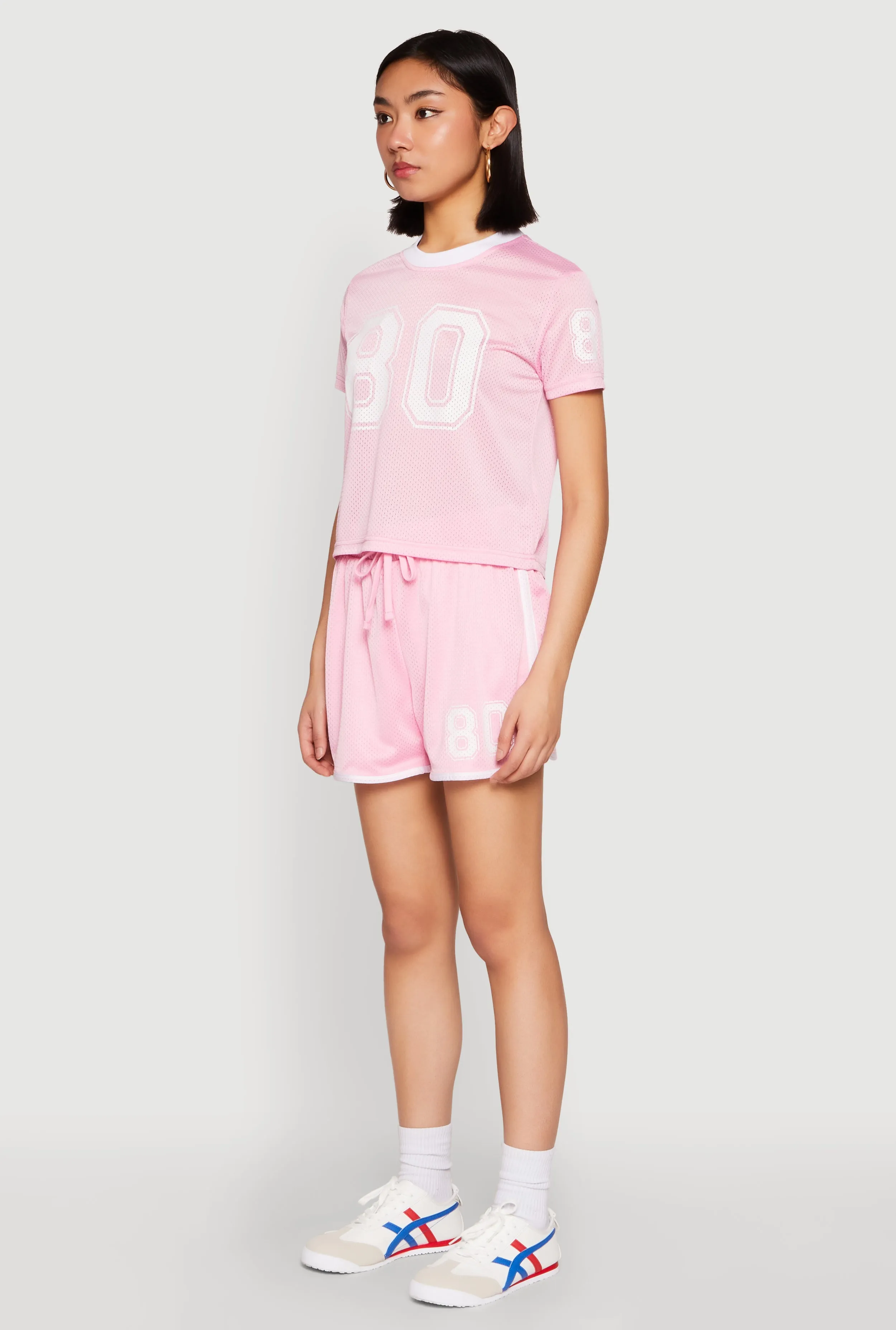 Contrast Trim Graphic Print Mesh Jersey