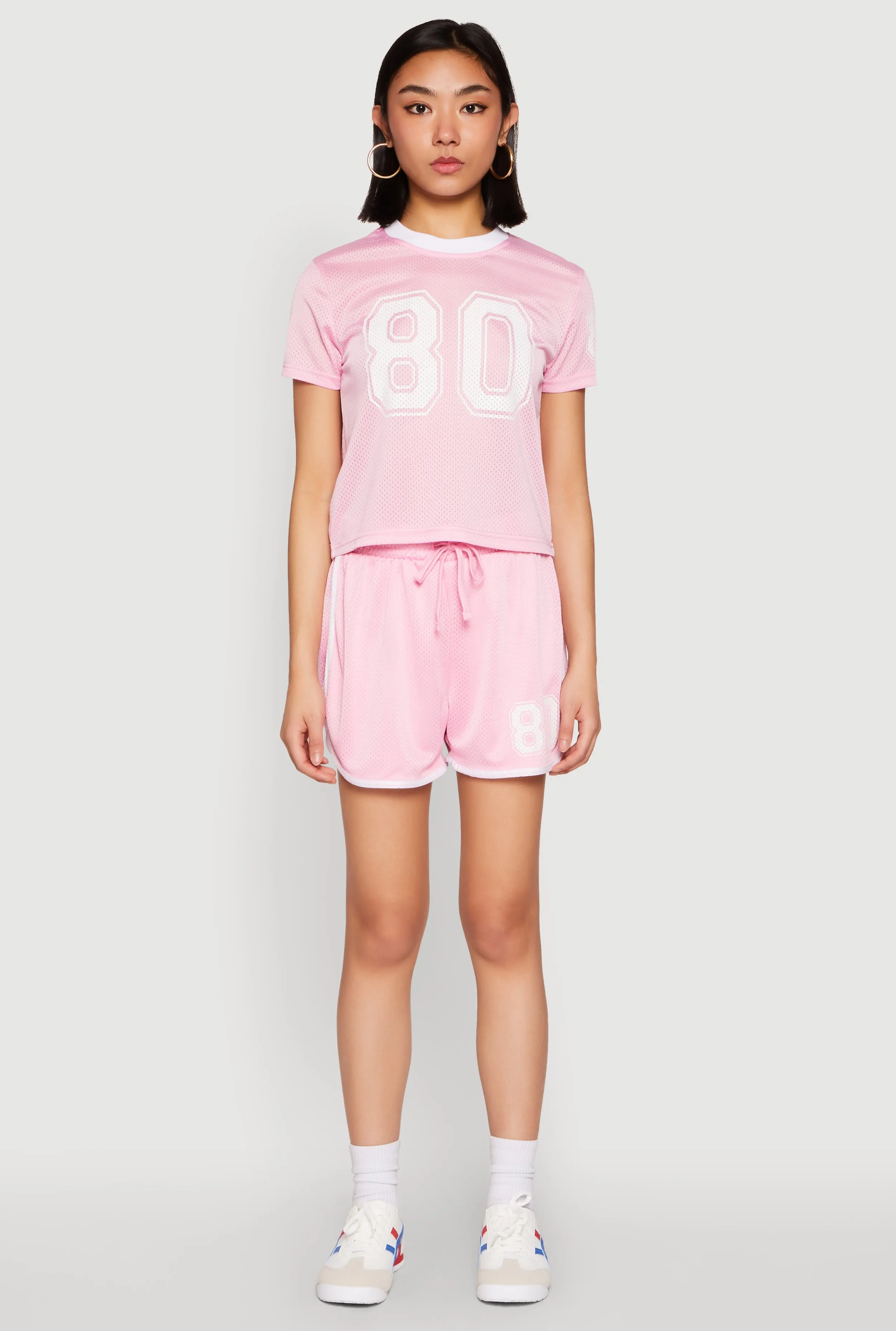 Contrast Trim Graphic Print Mesh Jersey