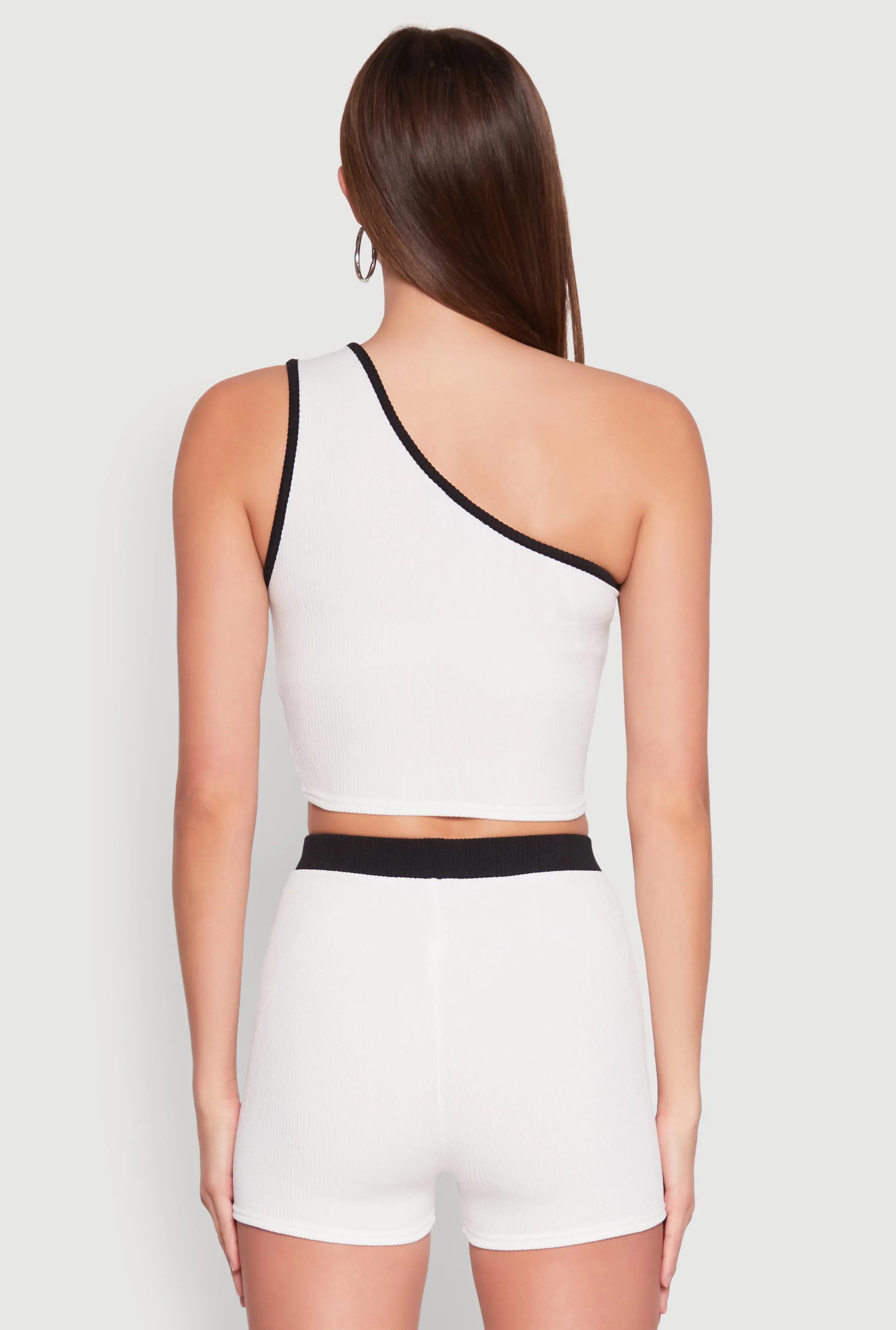 Contrast Trim Keyhole One Shoulder Crop Top