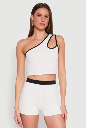 Contrast Trim Keyhole One Shoulder Crop Top