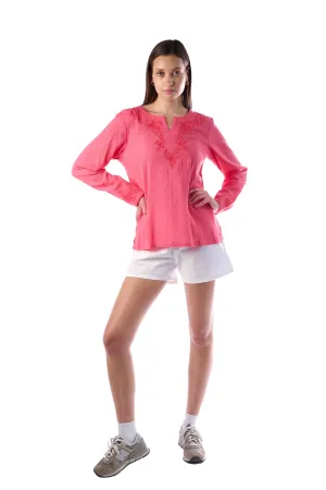 Coral Embroidered Boho Tunic