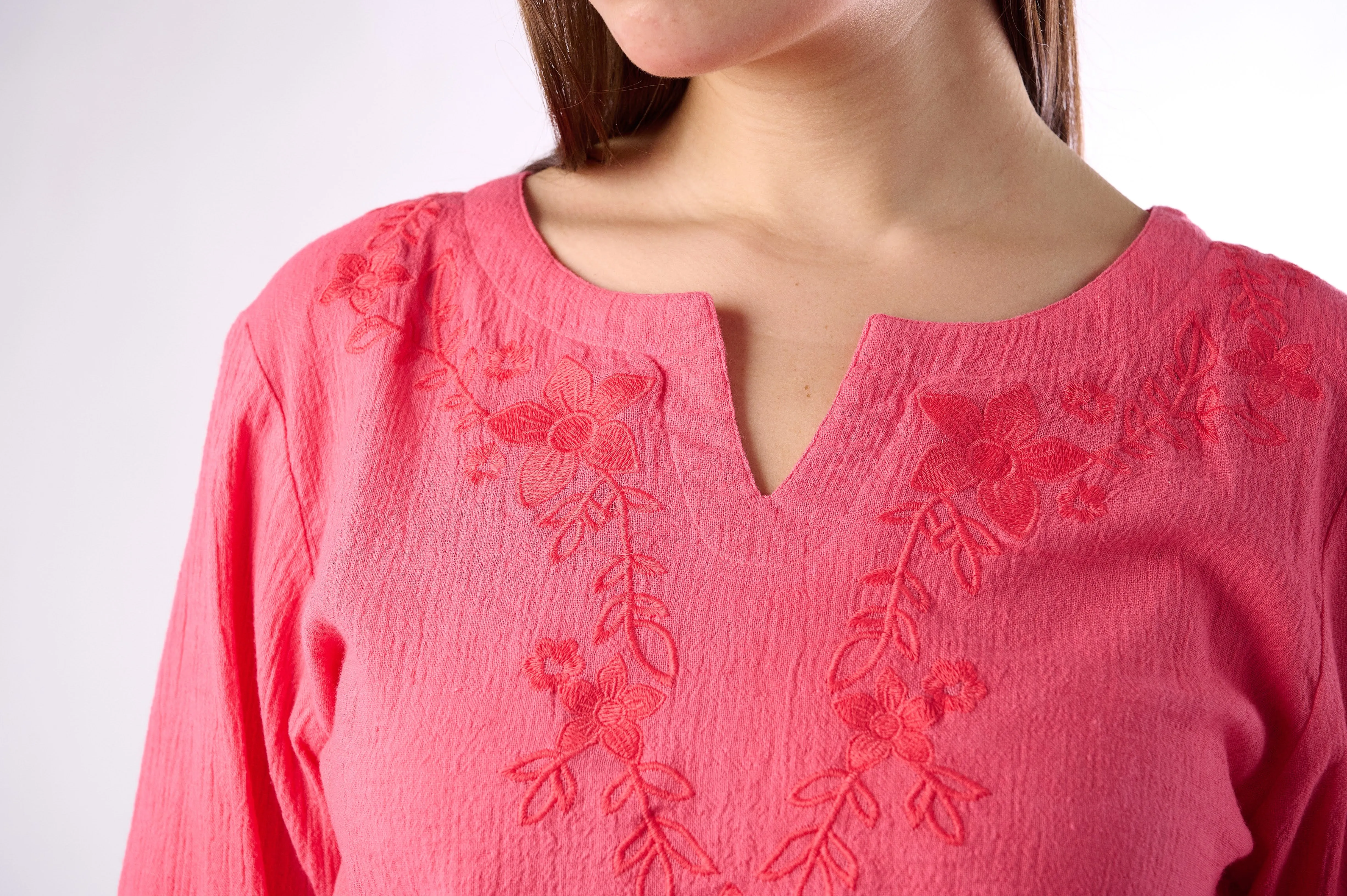 Coral Embroidered Boho Tunic