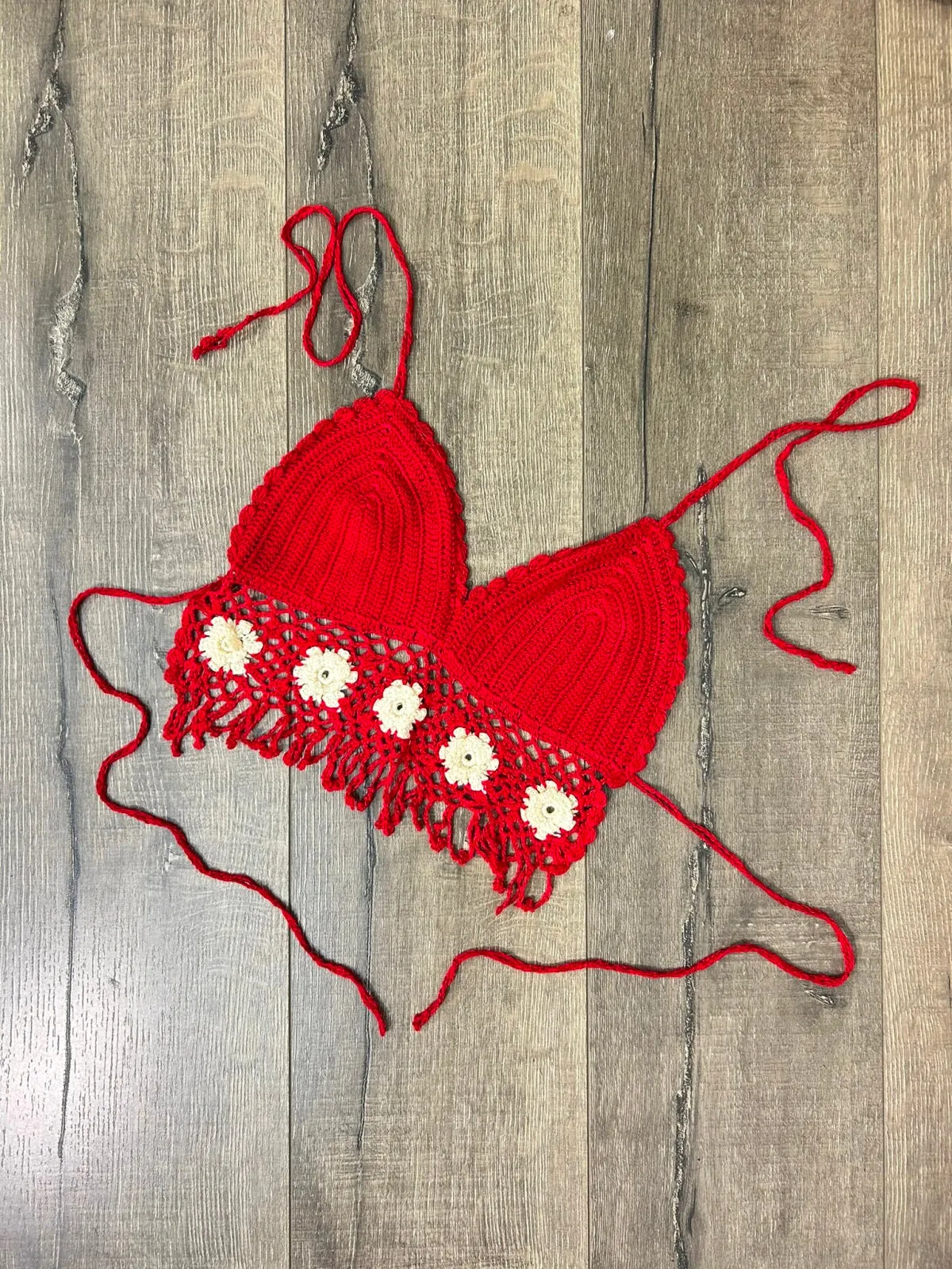 Crochet Halter Tie Bra Top
