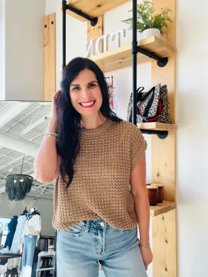Crochet Short Sleeve Top - Tan