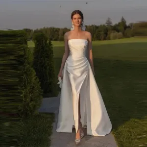 Customize To Measures Country Stain Strapless Mermaid Wedding Dress Elegant High Side Slit Floor Length Sleeveless Lace Up Custo