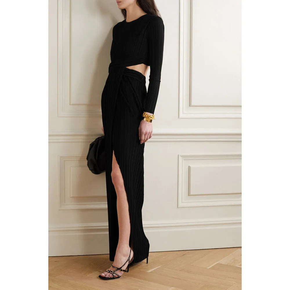 Cutout Pleated Jersey Gown