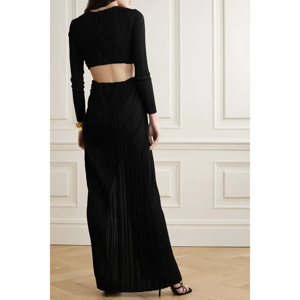 Cutout Pleated Jersey Gown