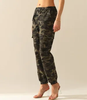 CWBLP400-1_Elastic Waist Camo Cargo Pants Cotton Work Pants: GREENCAMO / (XL) 1