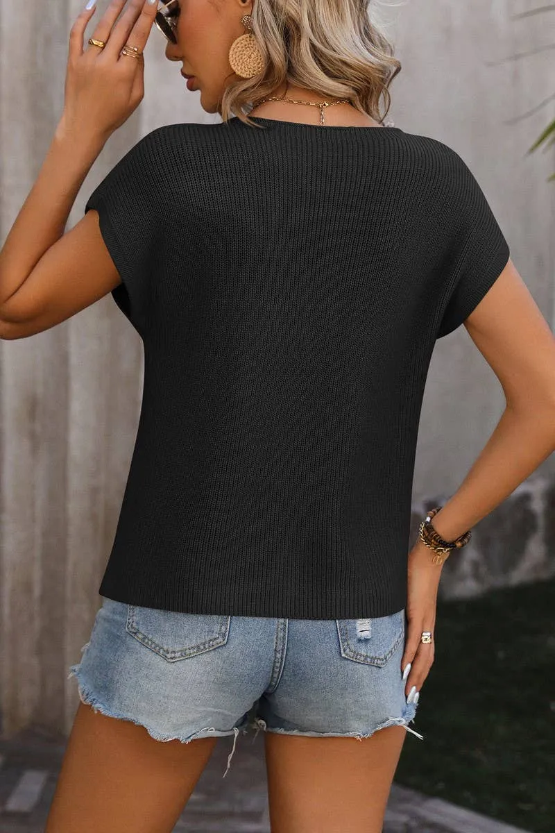 CWOSWS0050_Round Neck Short Sleeve Sweater: OLIVE / (S) 1