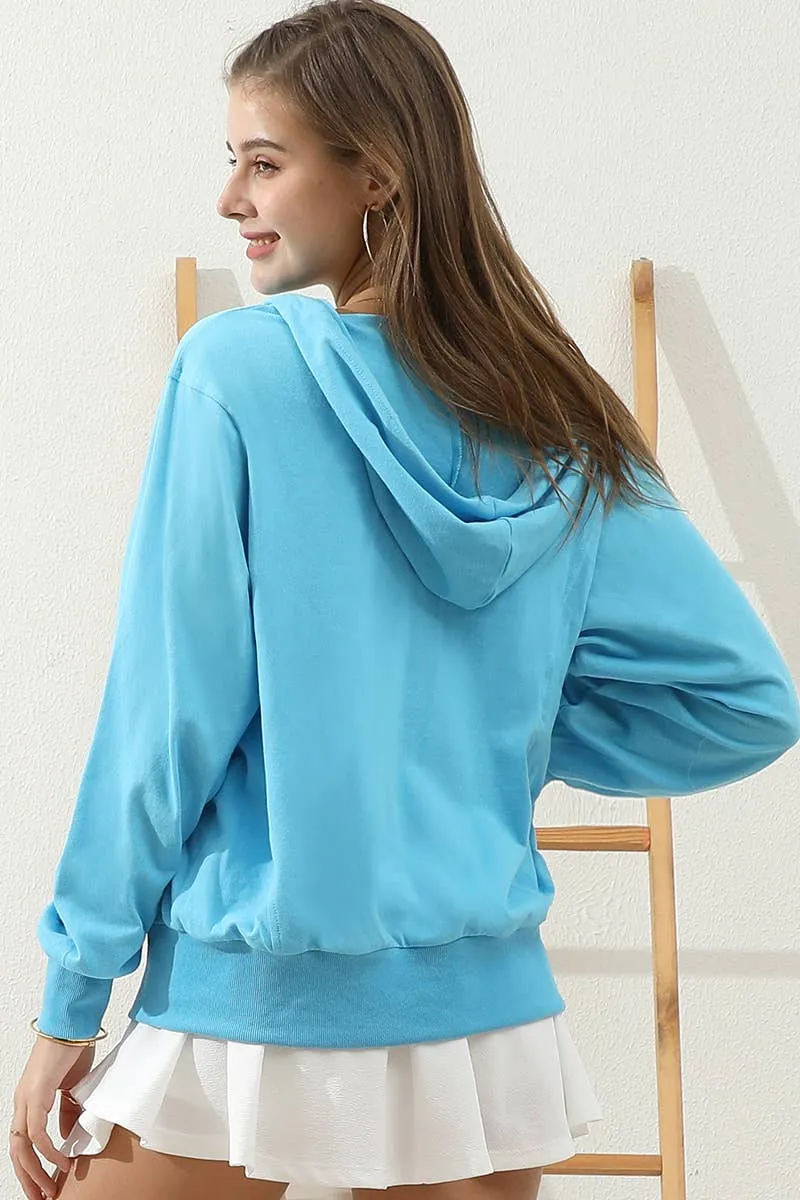 CWTTL1451_Basic Lightweight Pullover Hoodie Sweatshirt: AQUA / (S) 1