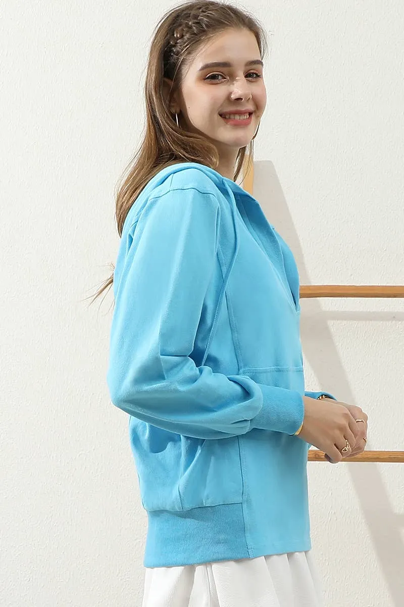 CWTTL1451_Basic Lightweight Pullover Hoodie Sweatshirt: AQUA / (S) 1