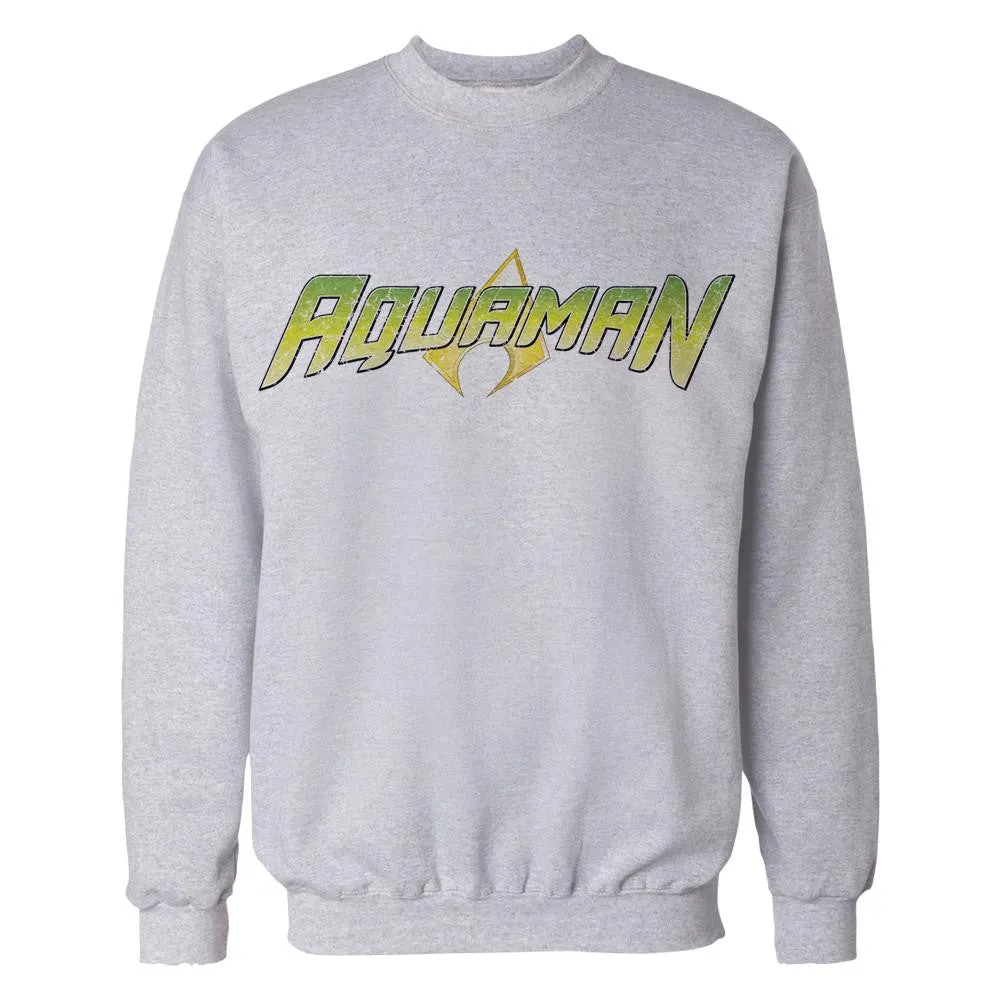 DC Comics Aquaman Distressed Logo Official Sweatshirt (Sports Grey)