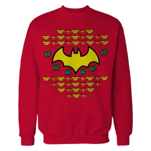 DC Comics Justice League Batman Xmas Pattern Ha Official Sweatshirt (Red)