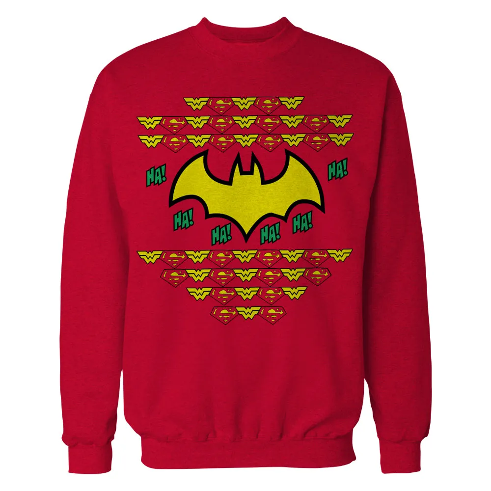DC Comics Justice League Batman Xmas Pattern Ha Official Sweatshirt (Red)