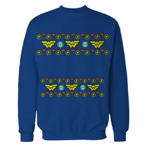 DC Comics Justice League Wonder Woman Xmas Pattern Tube Official Sweatshirt (Royal Blue)