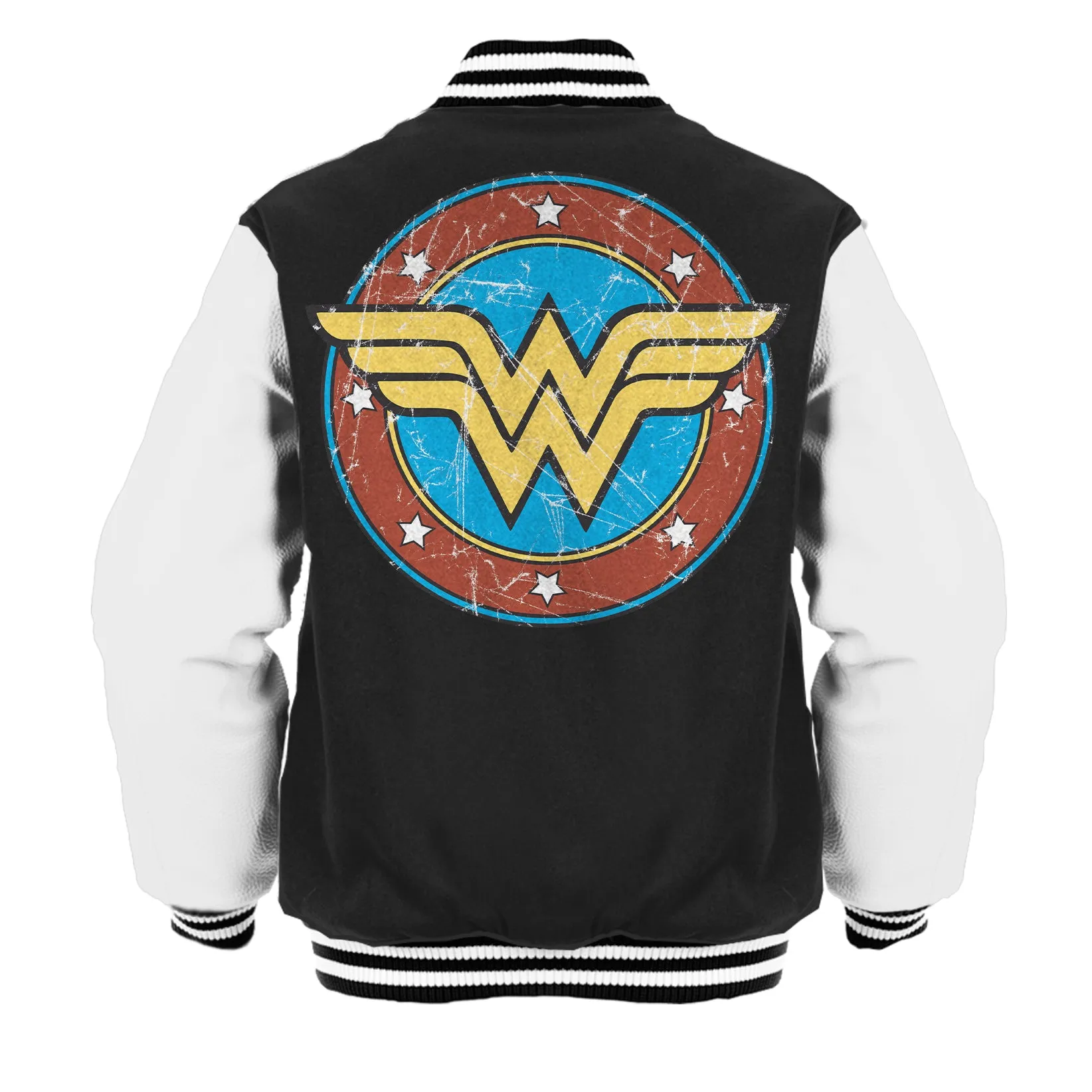 DC Comics Wonder Woman Logo Circle Dist Official Varsity Jacket (Black)