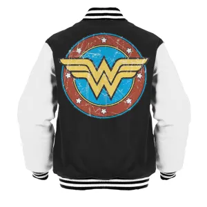 DC Comics Wonder Woman Logo Circle Dist Official Varsity Jacket (Black)