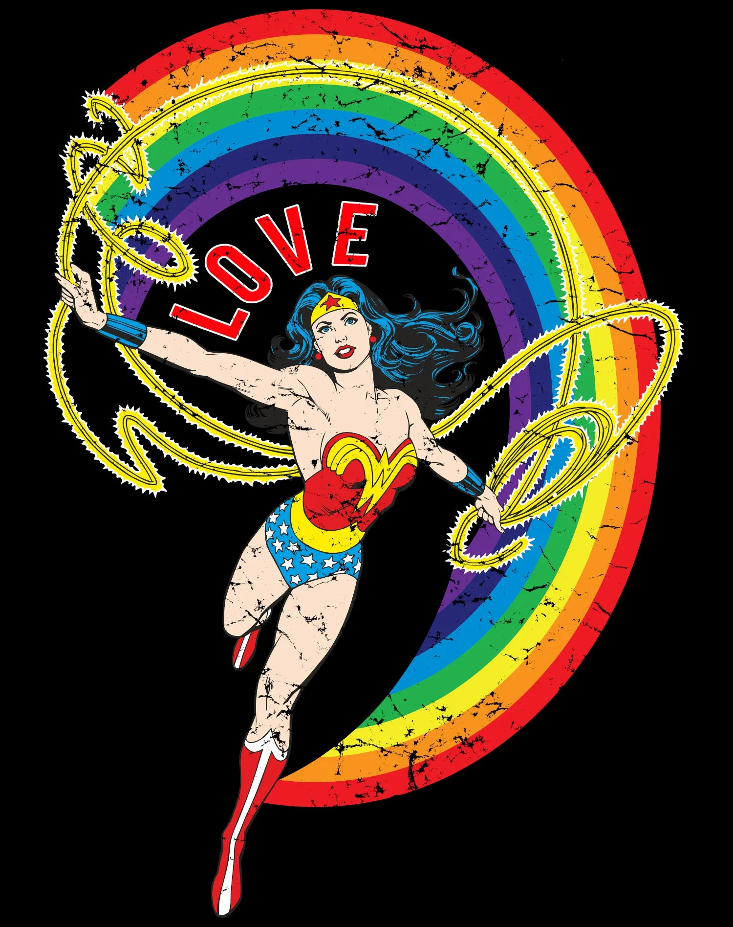 DC Comics Wonder Woman Rainbow Love Official Varsity Jacket (Black)