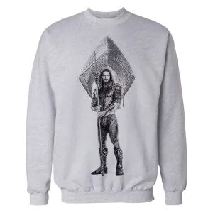 DC Justice League Logo Aquaman Trident Official Sweatshirt (Heather Grey)