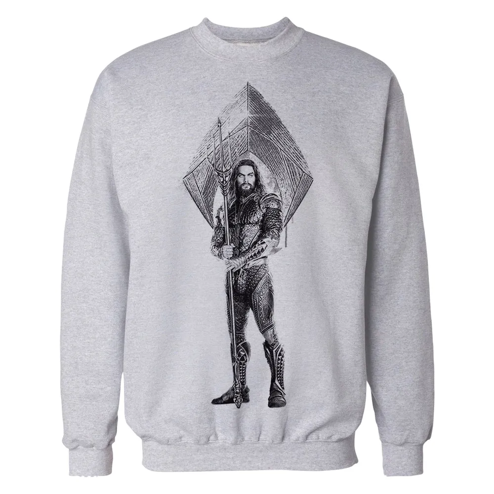 DC Justice League Logo Aquaman Trident Official Sweatshirt (Heather Grey)