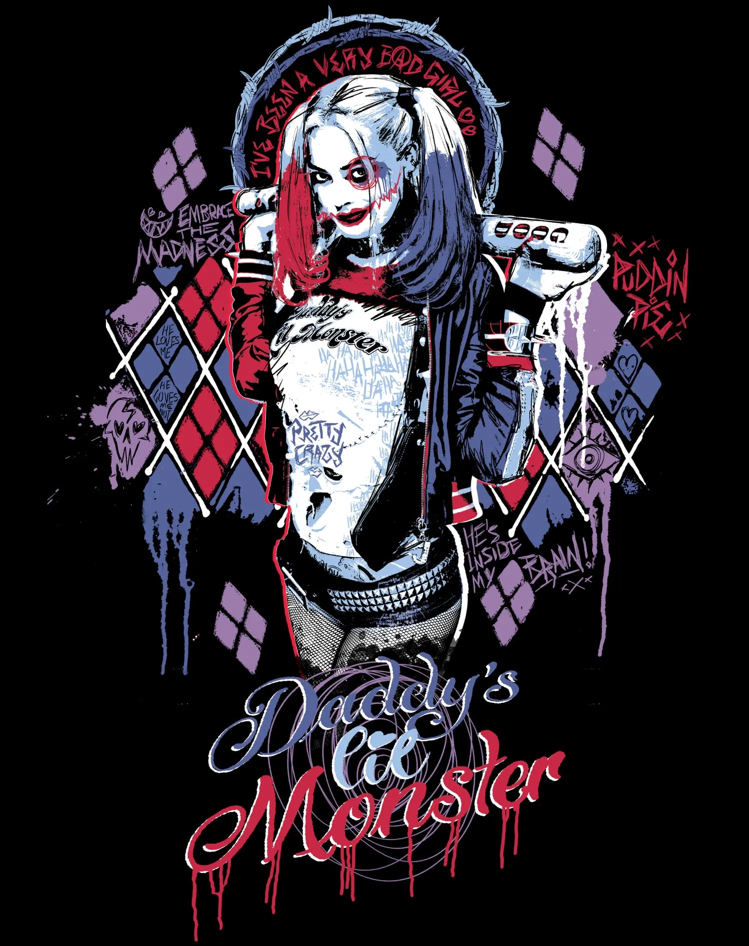 DC Suicide Squad Harley Quinn Lil Monster Official Varsity Jacket (Black)