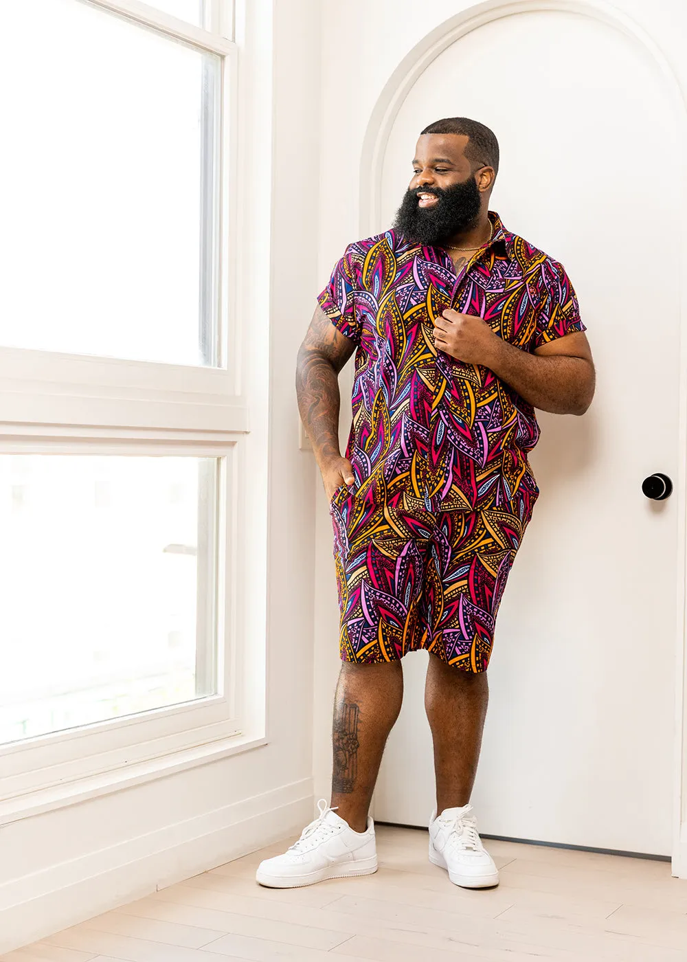 Debare African Print Shorts (Sunset Leaves) - Clearance