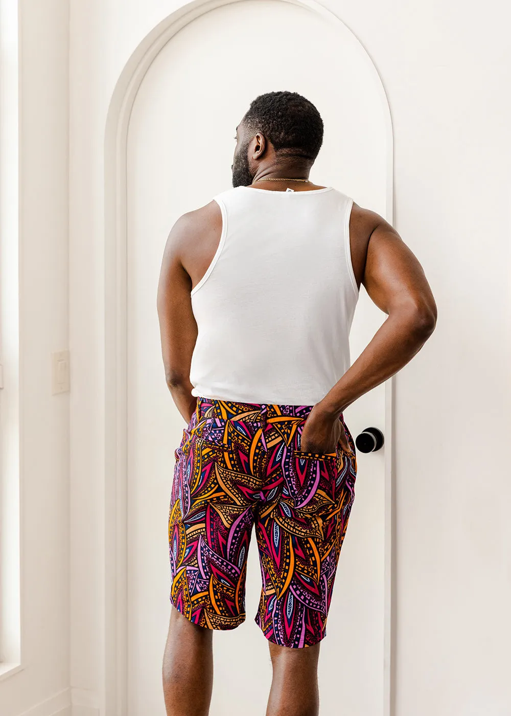 Debare African Print Shorts (Sunset Leaves) - Clearance
