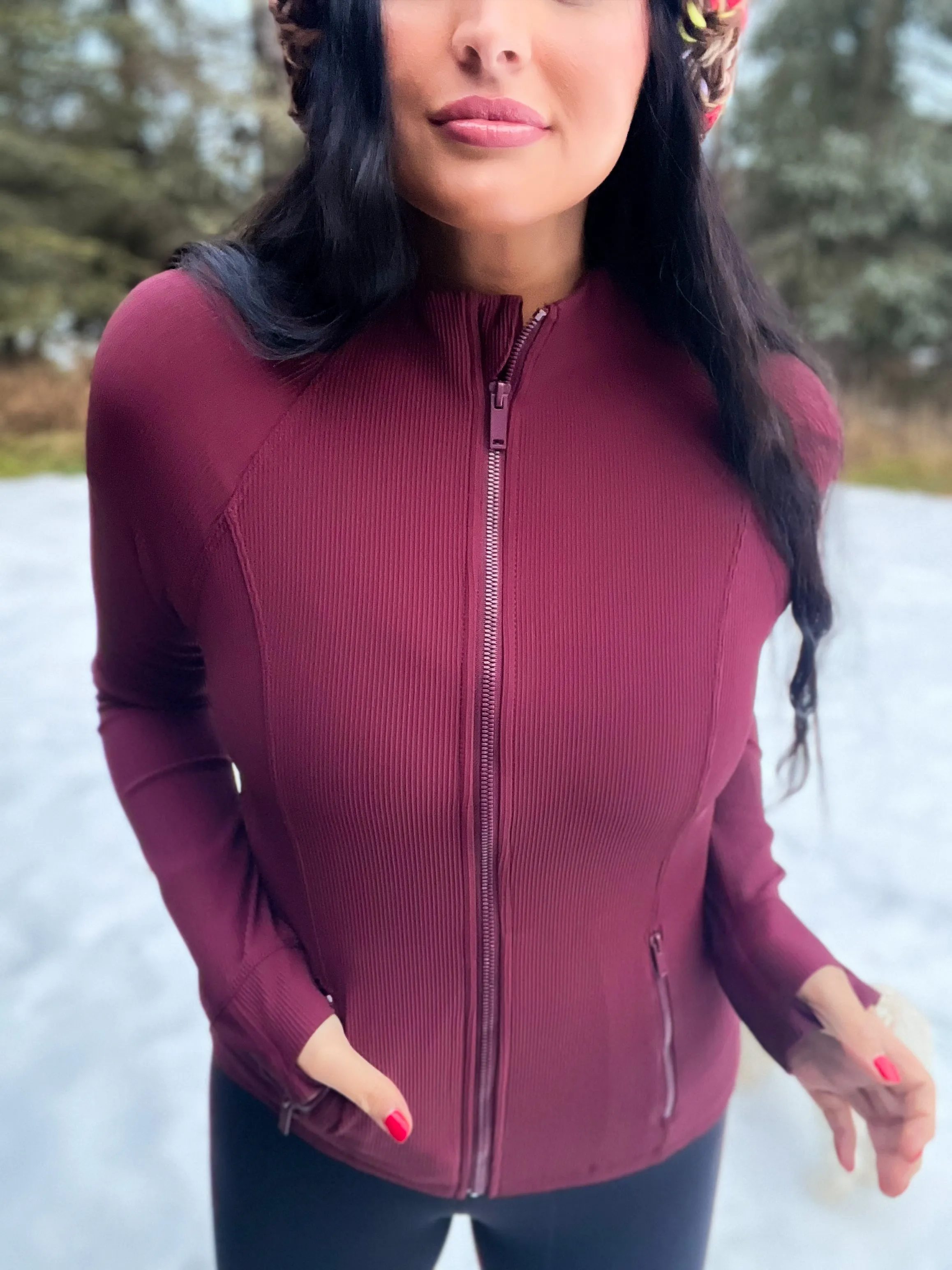 Define Ribbed 2X2 Nylon Active Jacket- Burgundy