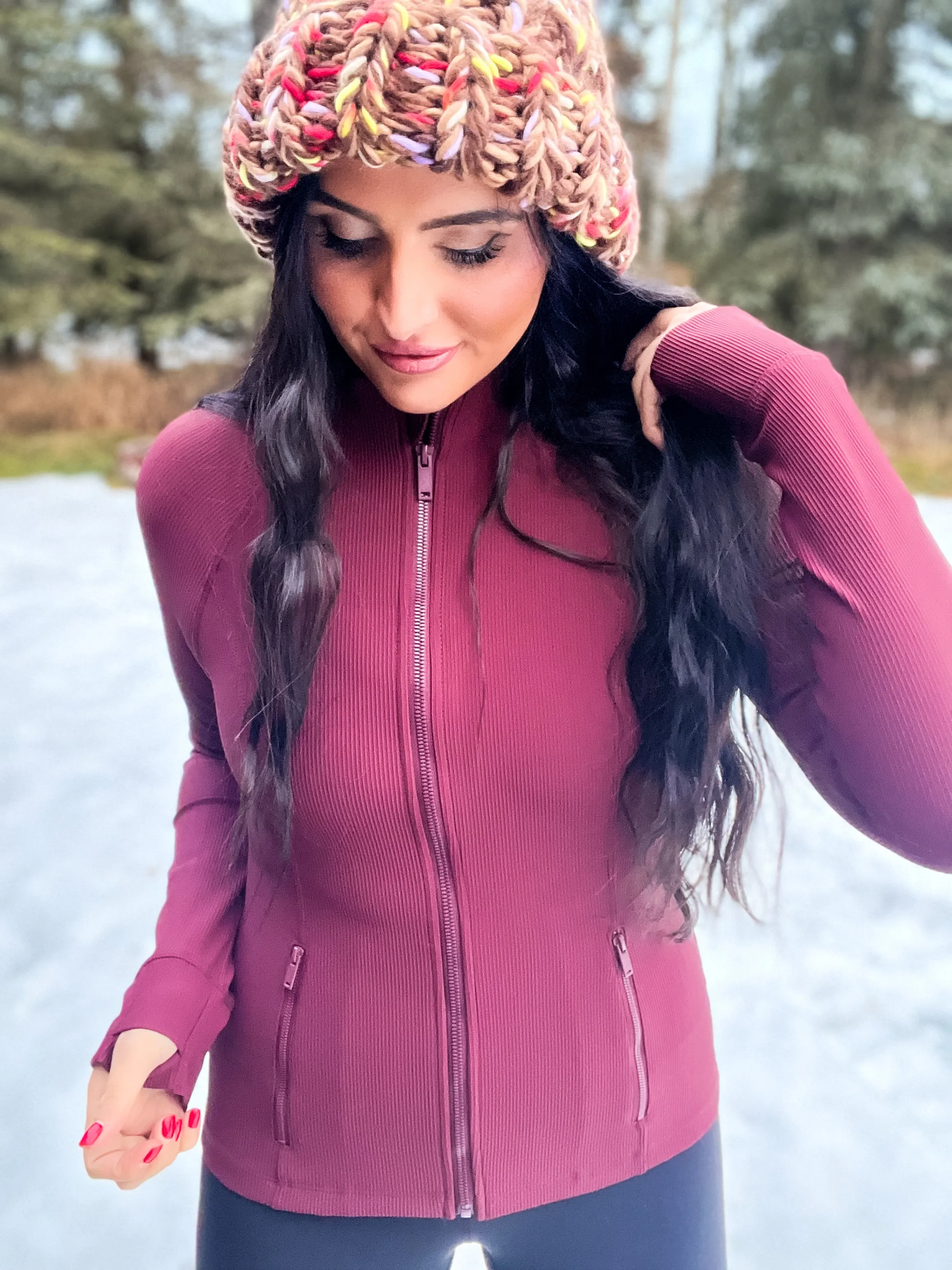 Define Ribbed 2X2 Nylon Active Jacket- Burgundy