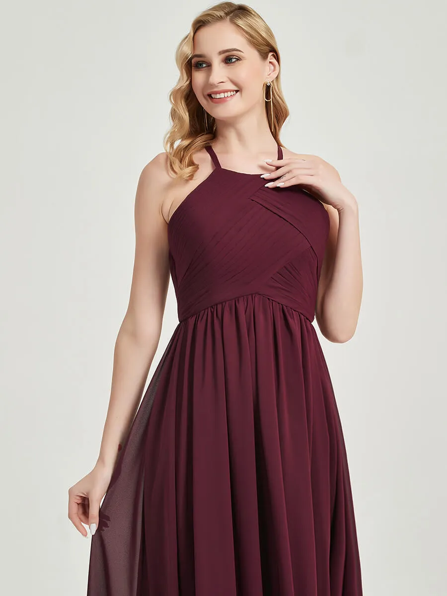 Desert Rose Halter Pleated Keyhole Back Chiffon Bridesmaid Dress