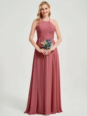 Desert Rose Halter Pleated Keyhole Back Chiffon Bridesmaid Dress