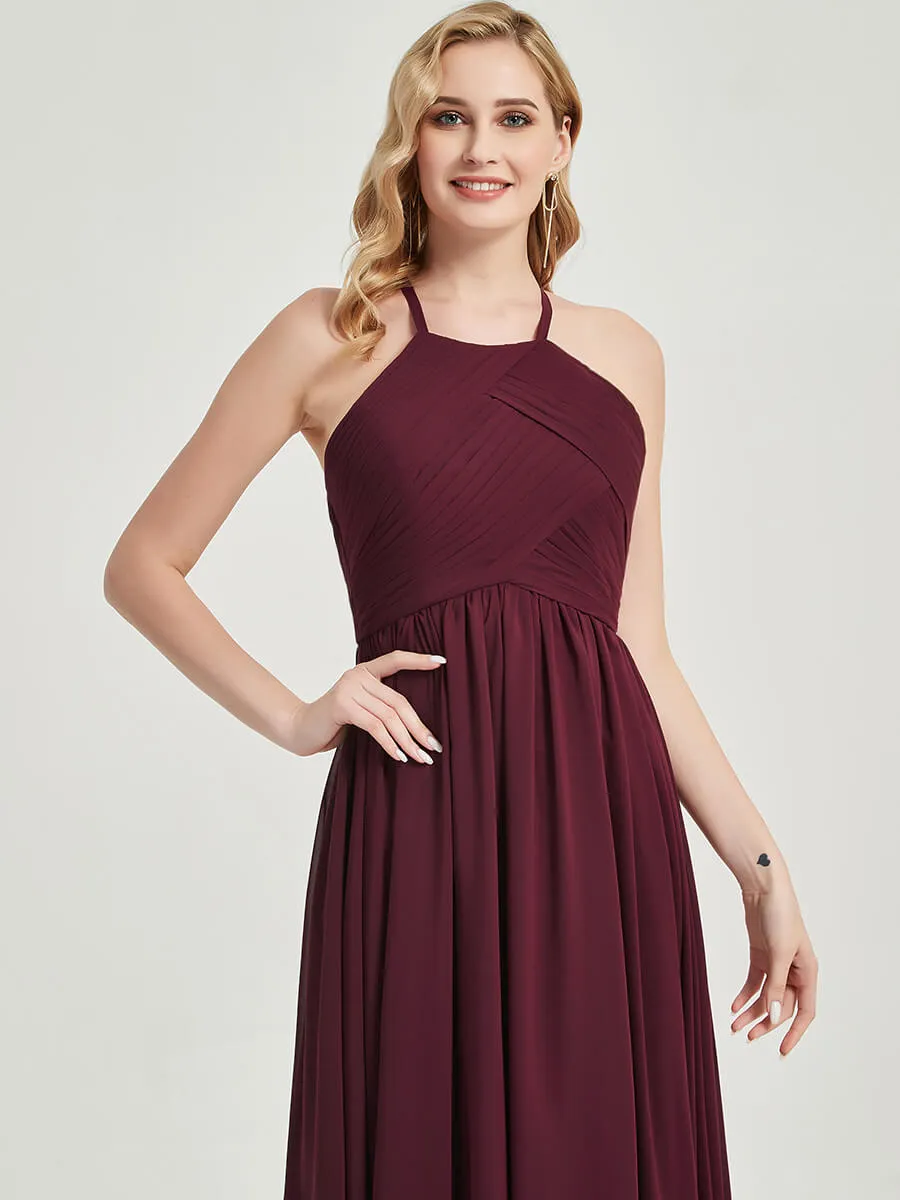 Desert Rose Halter Pleated Keyhole Back Chiffon Bridesmaid Dress