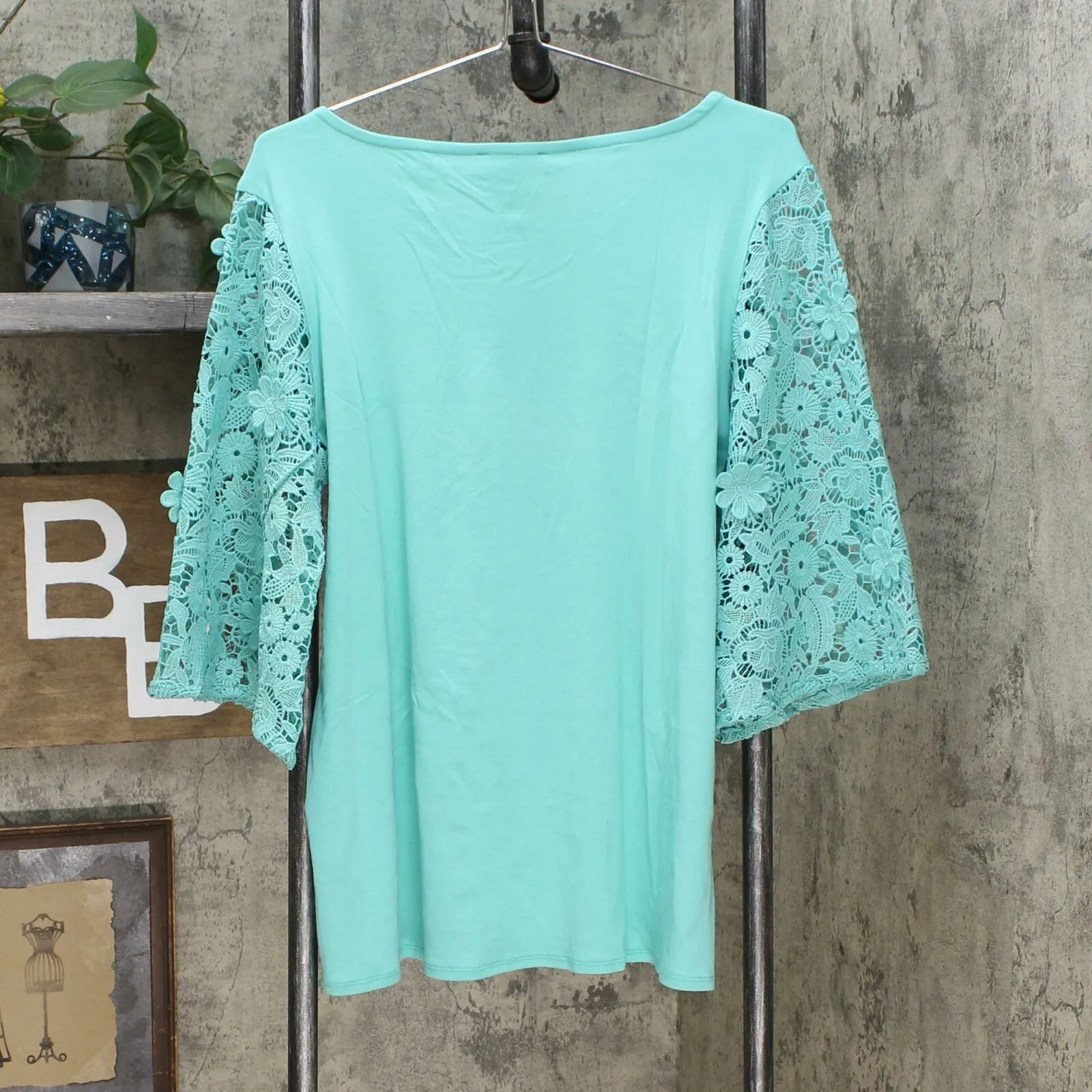 DG2 by Diane Gilman Lace Half Sleeve Knit Top