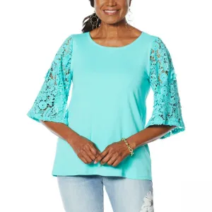 DG2 by Diane Gilman Lace Half Sleeve Knit Top