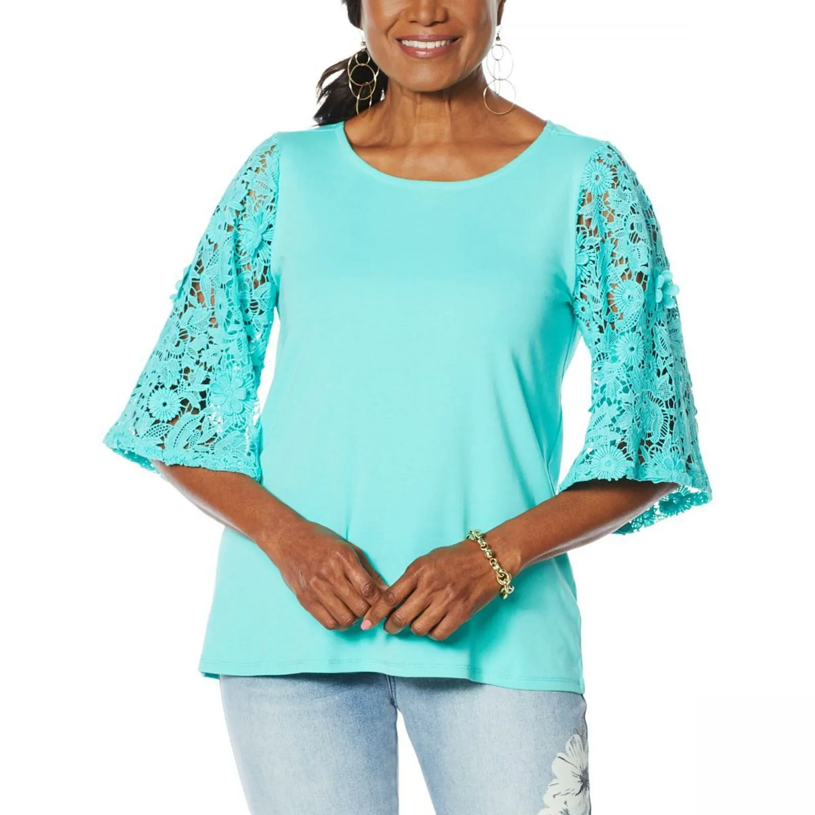 DG2 by Diane Gilman Lace Half Sleeve Knit Top