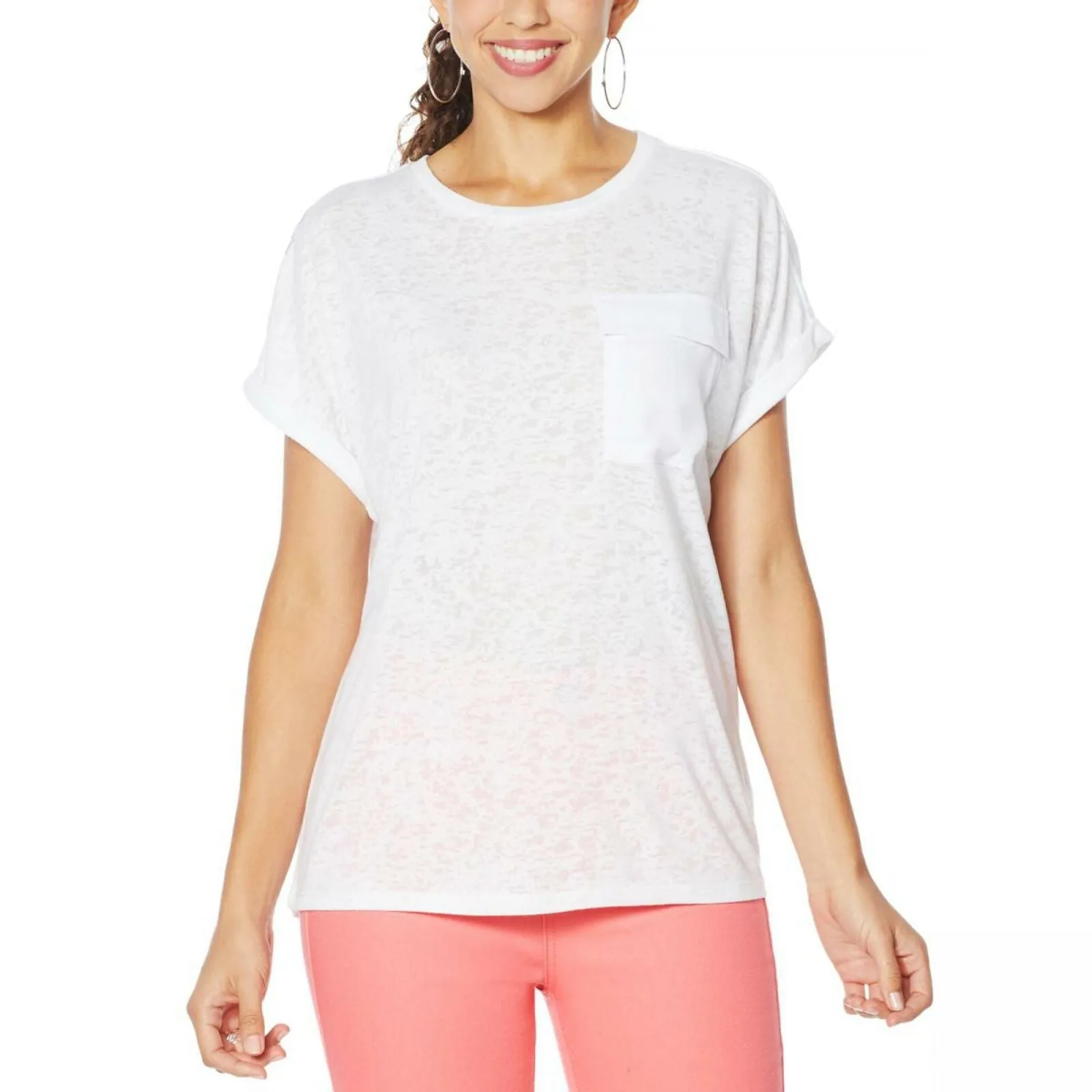 DG2 by Diane Gilman Women's Burnout Slub Jersey Knit Pocket T-Shirt