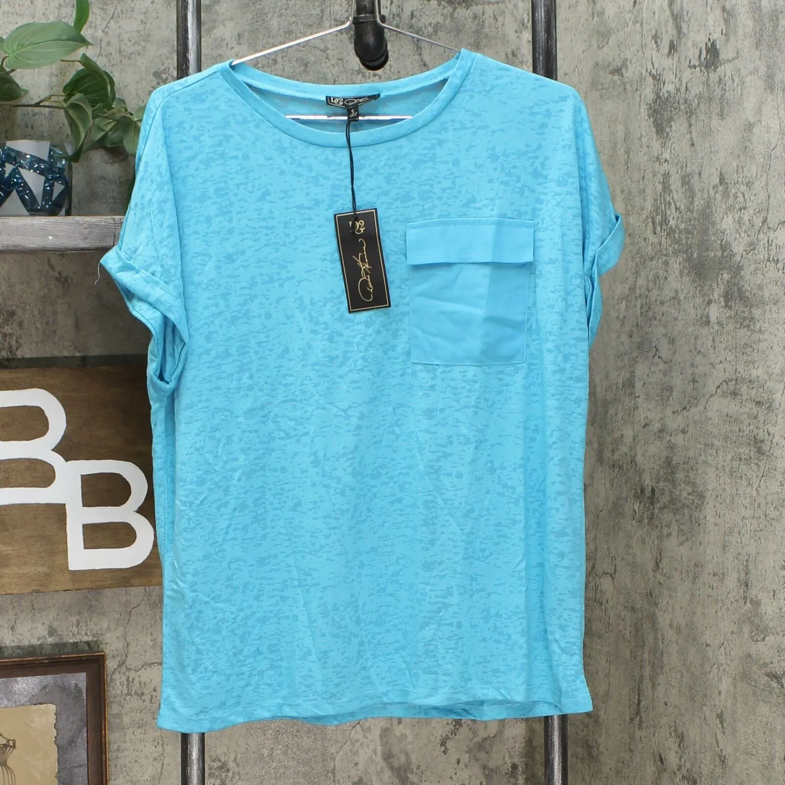 DG2 by Diane Gilman Women's Burnout Slub Jersey Knit Pocket T-Shirt