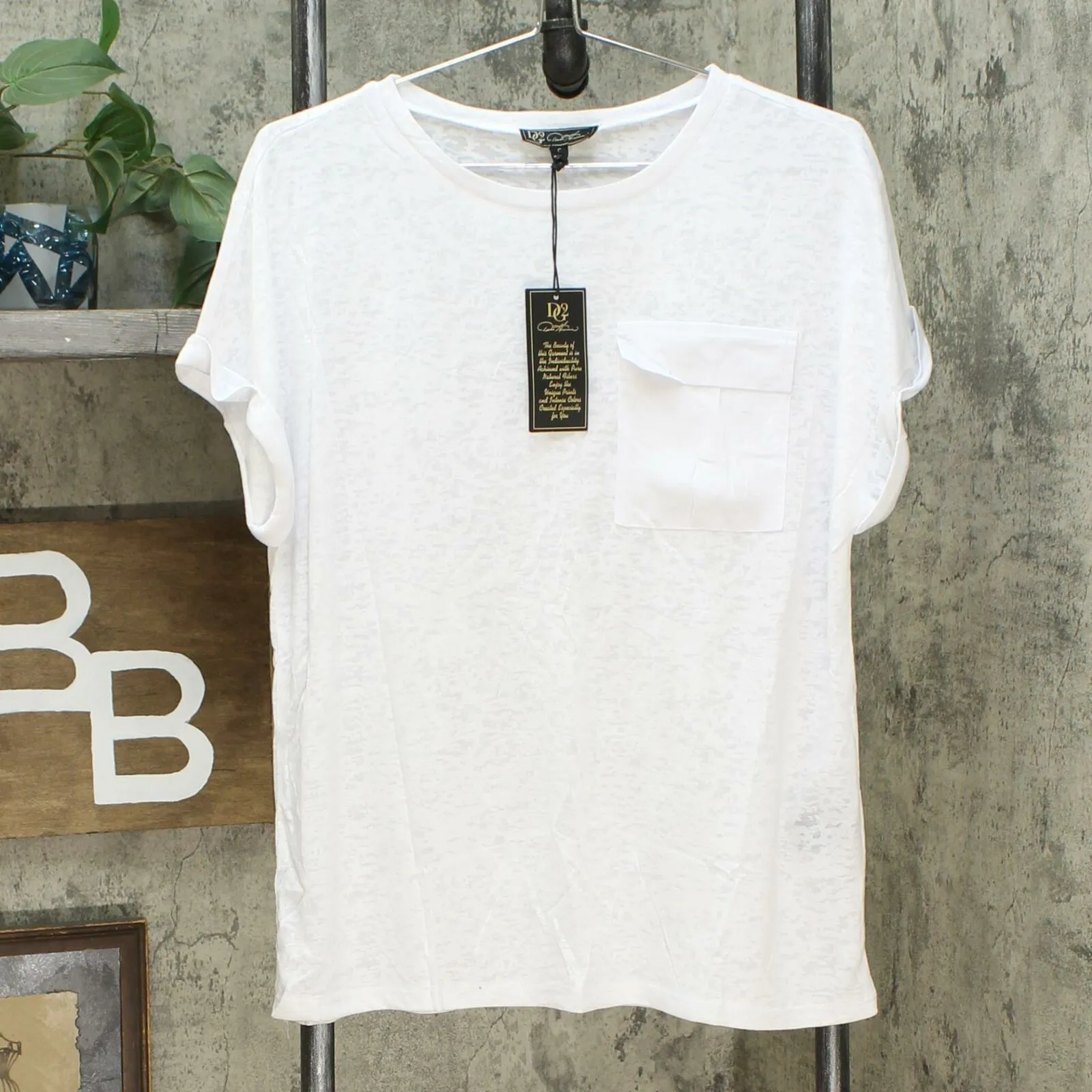 DG2 by Diane Gilman Women's Burnout Slub Jersey Knit Pocket T-Shirt