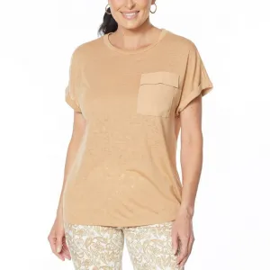 DG2 by Diane Gilman Women's Burnout Slub Jersey Knit Pocket T-Shirt