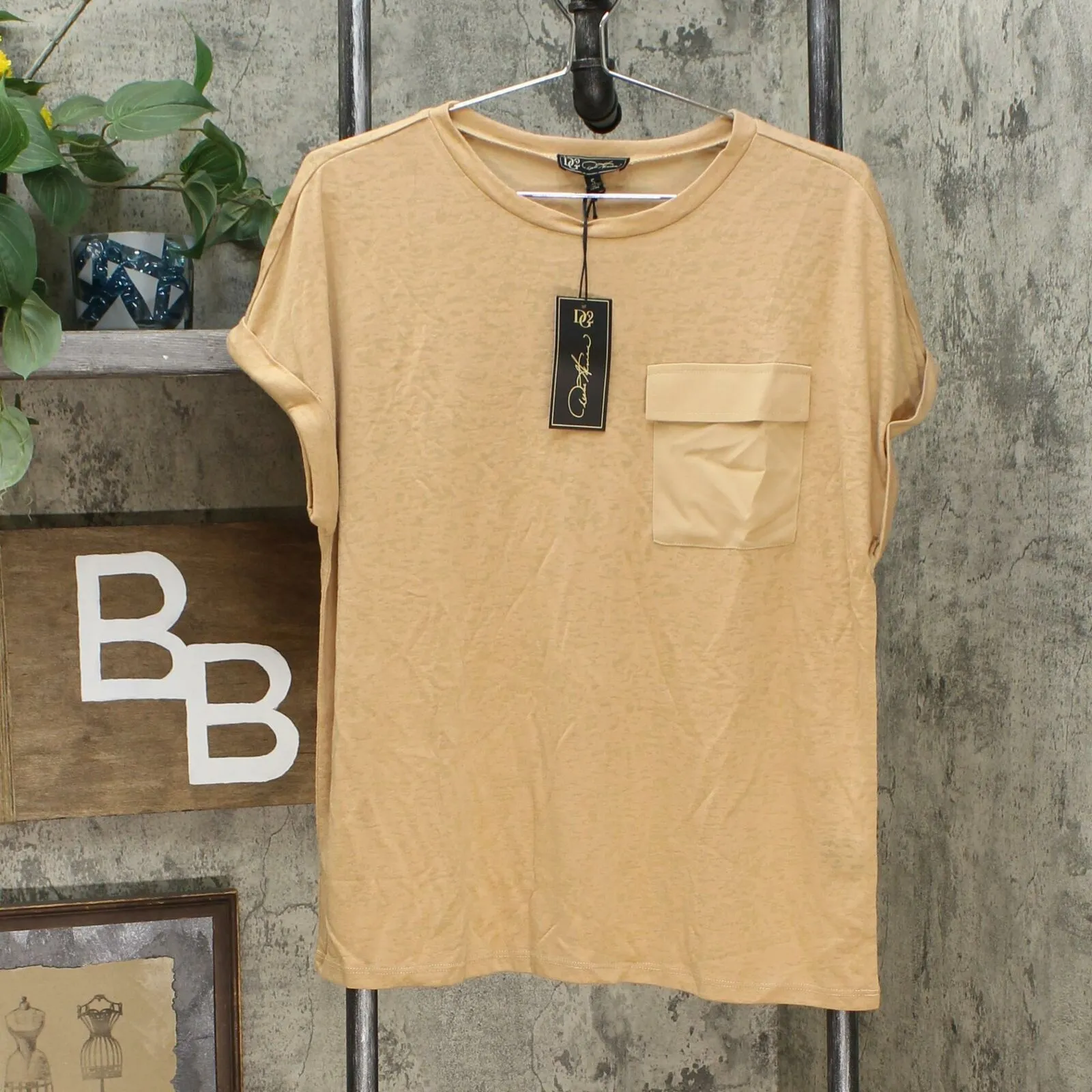 DG2 by Diane Gilman Women's Burnout Slub Jersey Knit Pocket T-Shirt