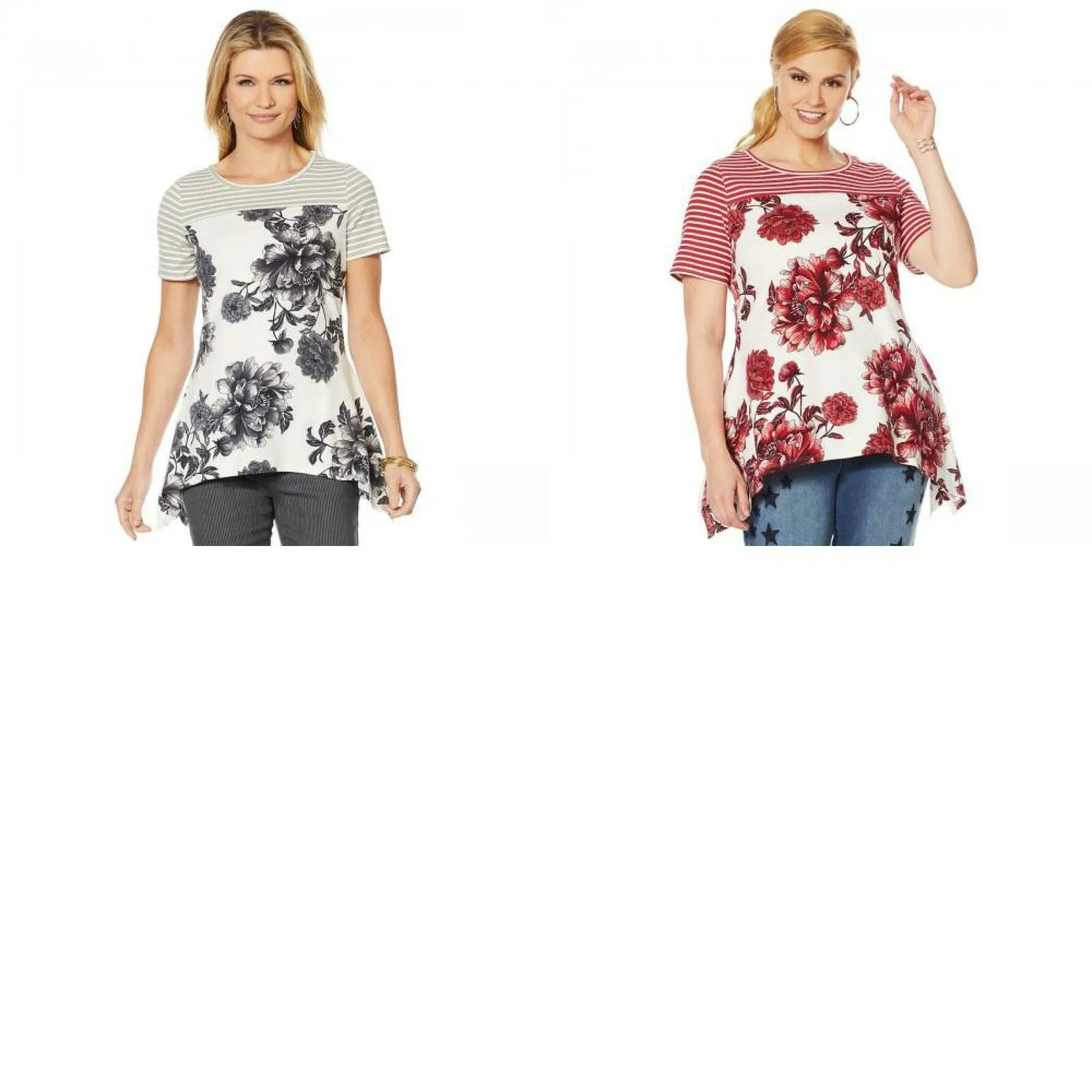 DG2 by Diane Gilman Women's Plus Size Combo Print Scarf Hem T-Shirt