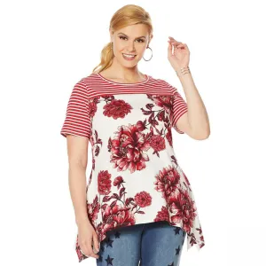 DG2 by Diane Gilman Women's Plus Size Combo Print Scarf Hem T-Shirt
