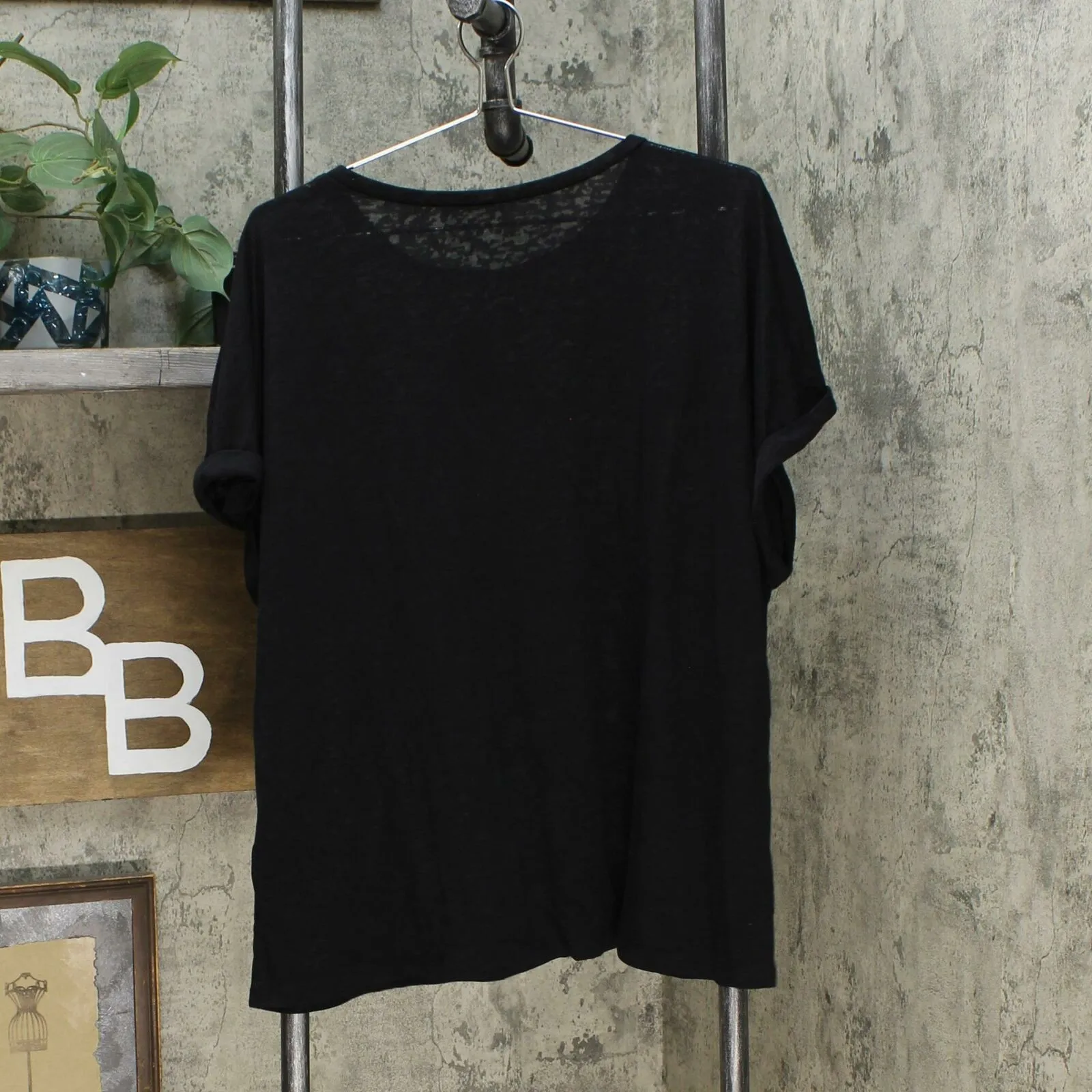 DG2 by Diane Gilman Women's Slub Burnout Pocket T-Shirt Black XL
